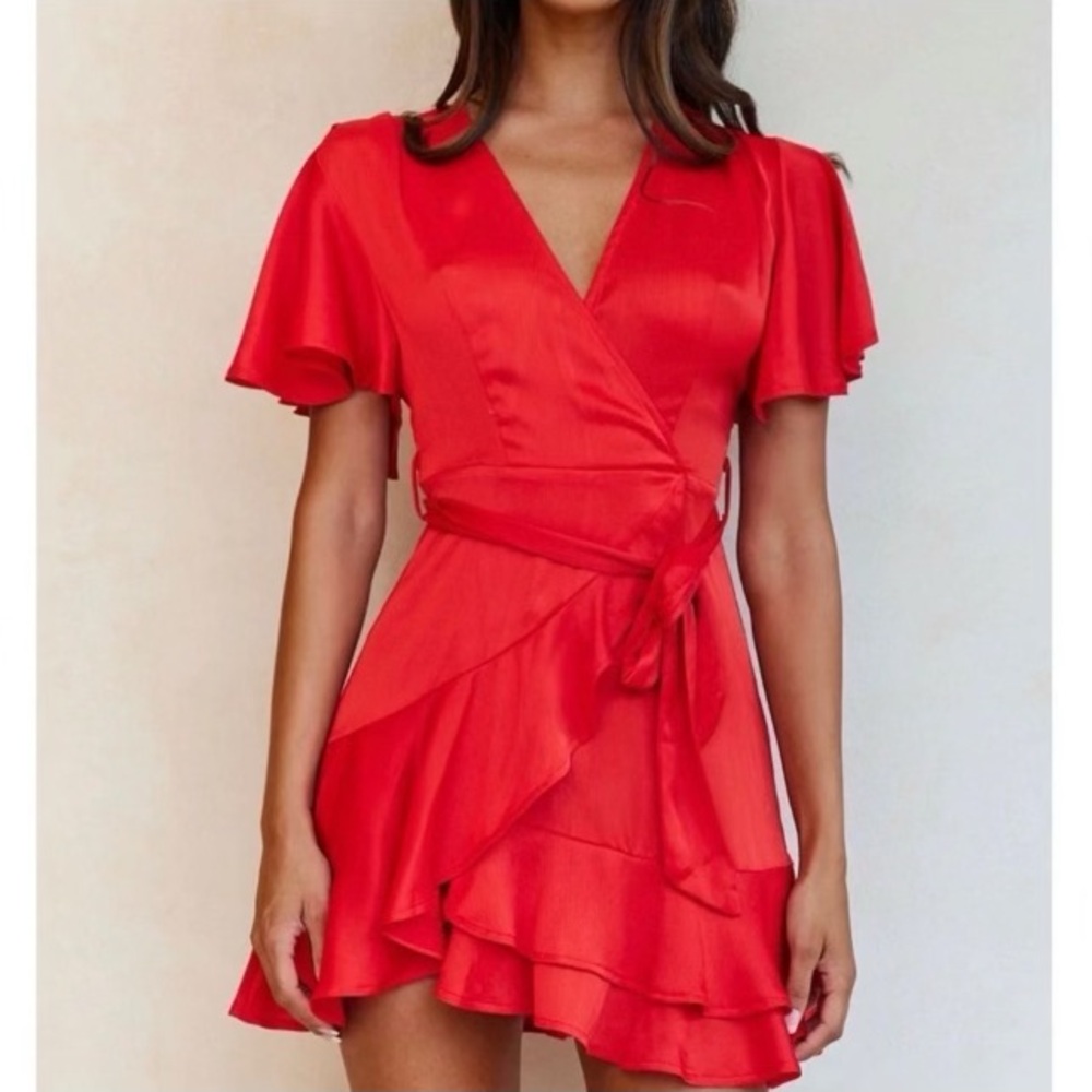 Selfie Leslie Red Mini Wrap Dress